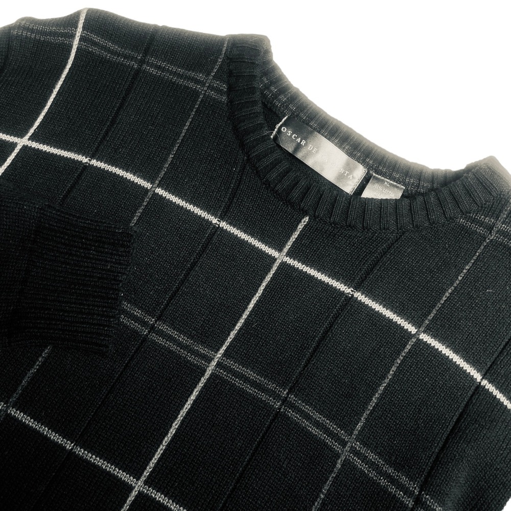 Oscar De La Renta XL 100% Cotton Black Gray‎ Sweater Men's Long Sleeve